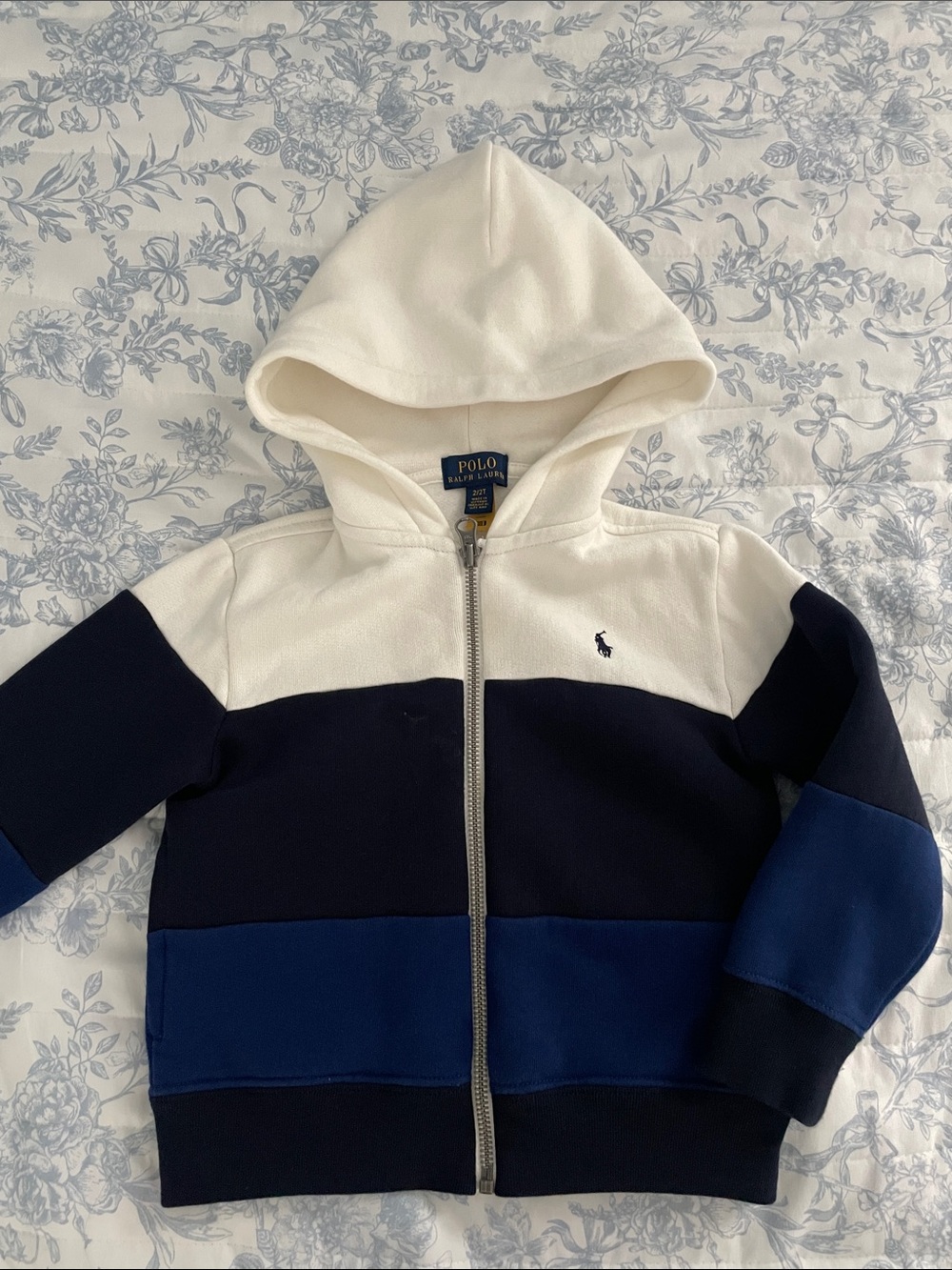 Polo by Ralph Lauren Kids White Navy Blue Colorblock Zip Hoodie
